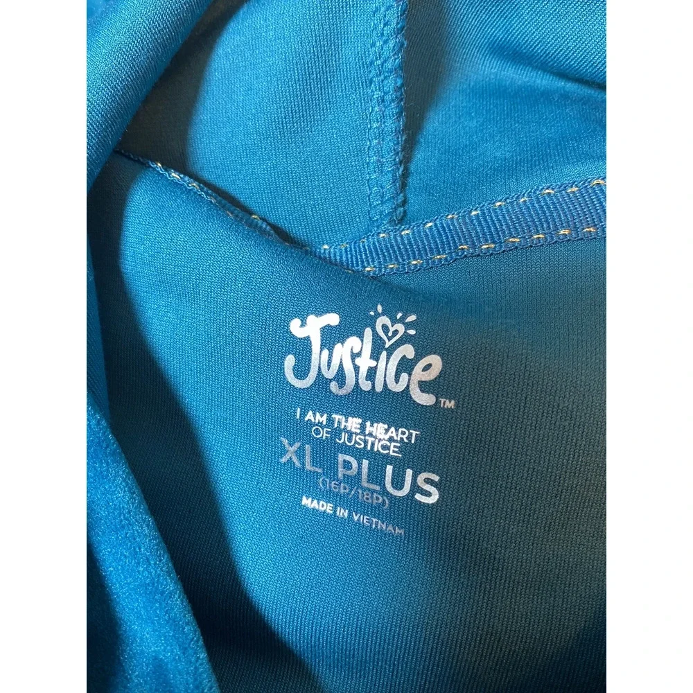 Justice Teal Velour Zip Up Hoodie Jacket XL Plus Hooded Soft Stretch Y2K